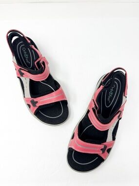 Orthofeet Orthopedic Venice Adjustable Leather Sport Sandal Coral Black 8.5 Wide